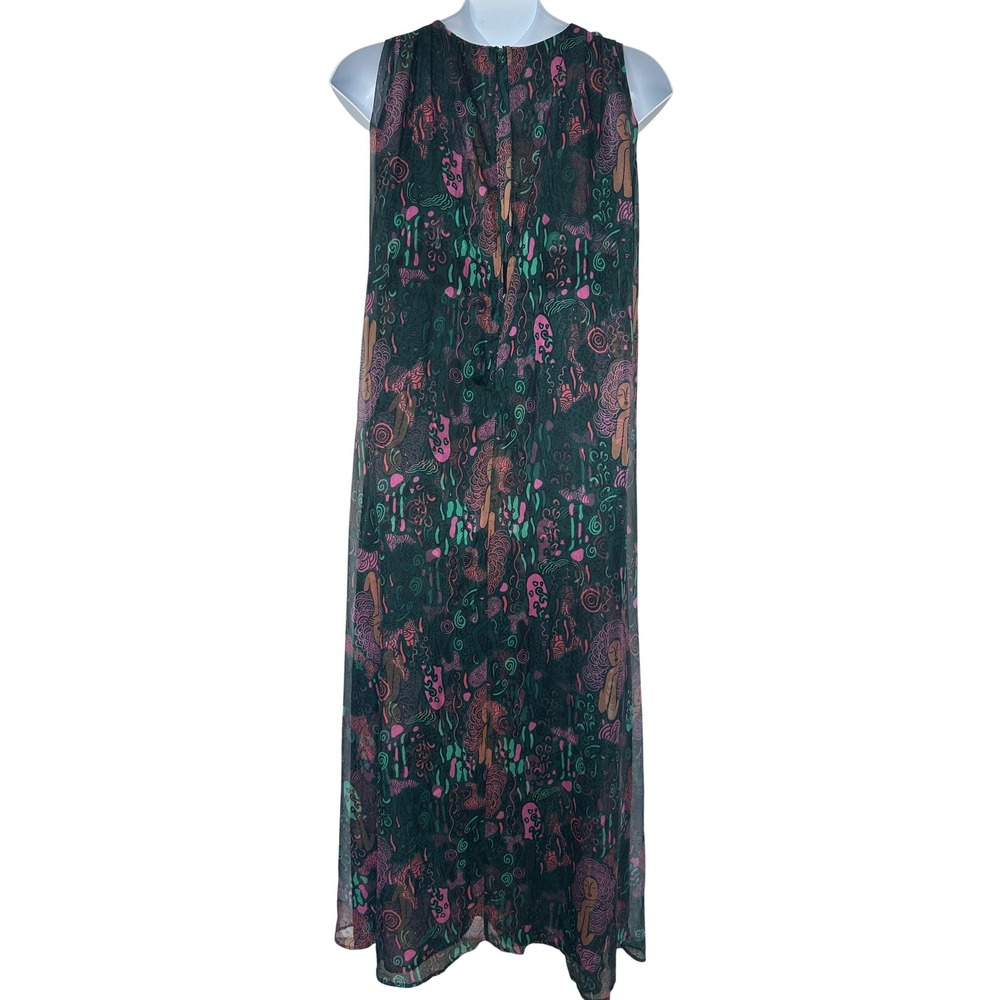 Unique Vintage Psychedelic Capelet Sleeveless Maxi Dress XL 14 Green Whimsigoth - Picture 2 of 13